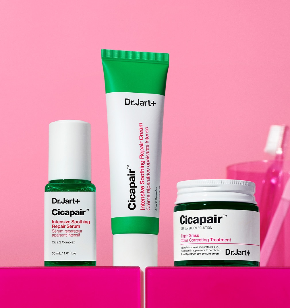 Three containers of Cicapair bestsellers for redness and sensitive skin.