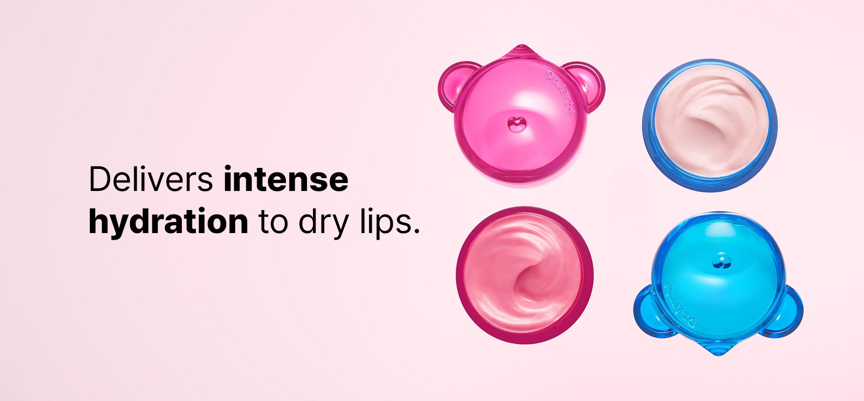 Lip mask duo is displayed on a light pink background with the jars opened to show the difference in each shade & texture.