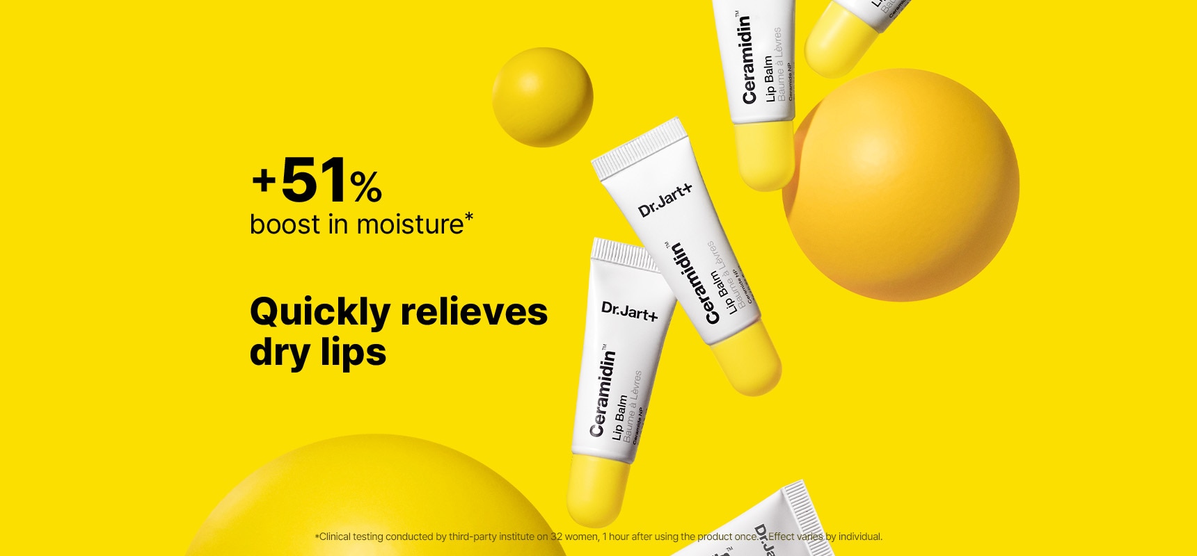 Ceramidin lip tubes are stacked abstractly. +51% boost in lip moisture and quickly relieves dry lips