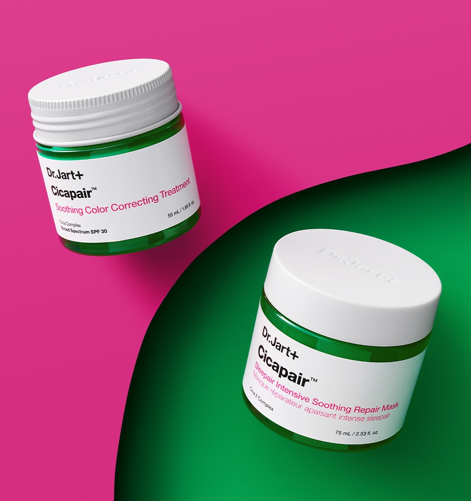 Cicapair color correcter and Sleepair Mask are displayed on pink & green backgrounds.