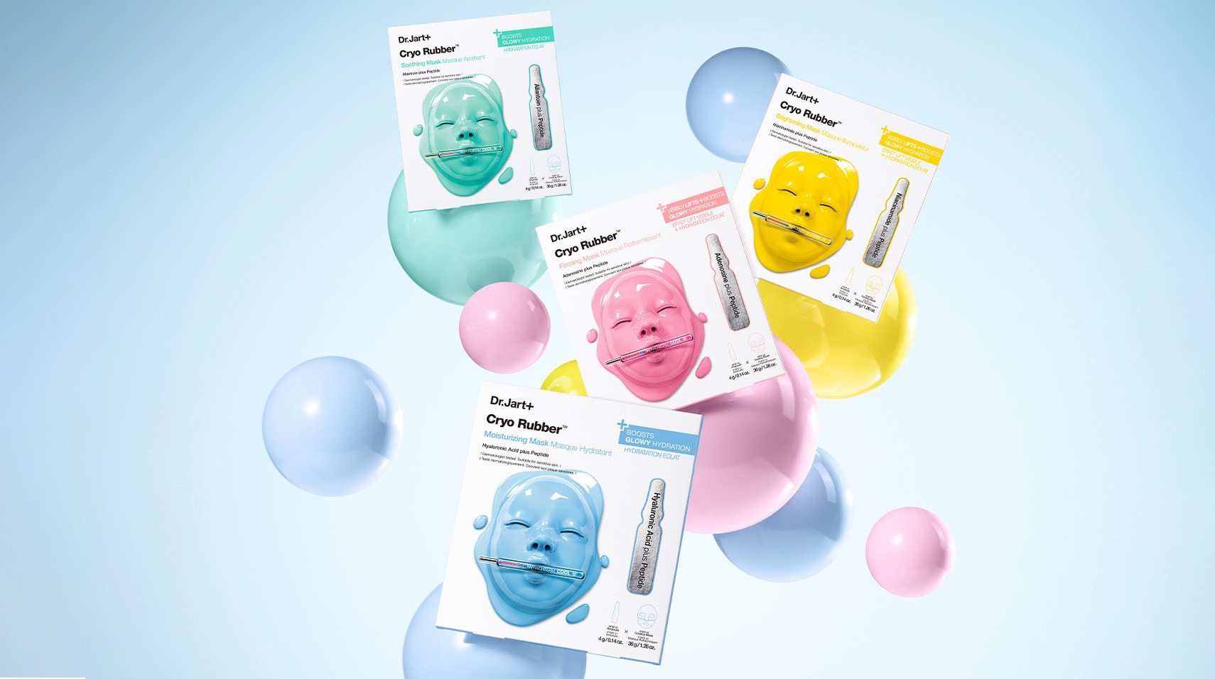 Cryo Rubber Mask packages are stacked on ice cubes